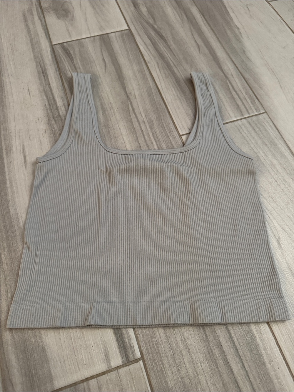 Ribbed Square-Neck Tank Top — Gray